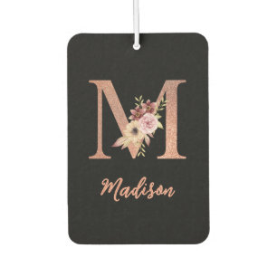 Letter M Blush pink Glitter Floral Monogram Air Freshener