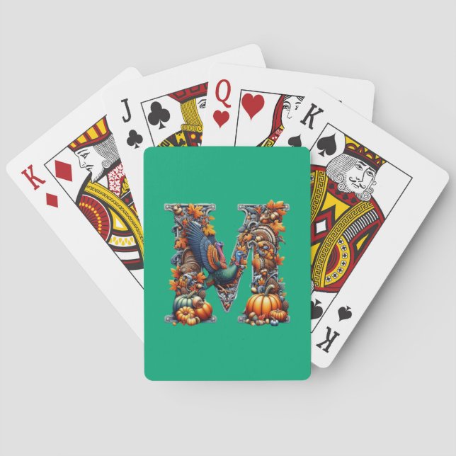 Letter m by Thanksgiving style  Playing Cards (Back)