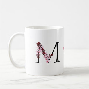 Letter M, Cherry Blossom   Monogram Script Name Co Coffee Mug