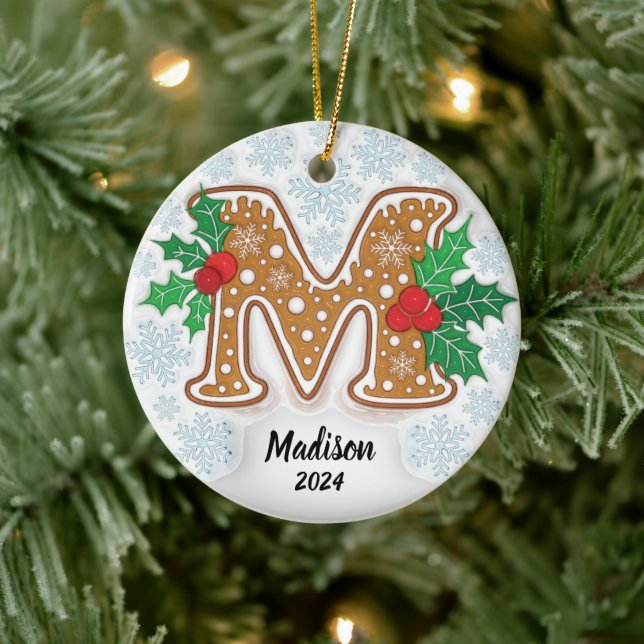 Letter M Custom Name Monogram Ceramic Ornament (Tree)