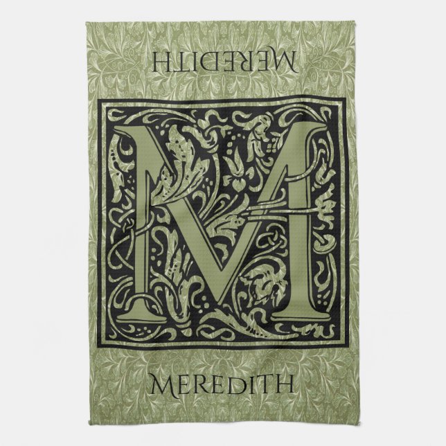 Letter M First Letter Monogram Personalized Kitchen Towel (Vertical)