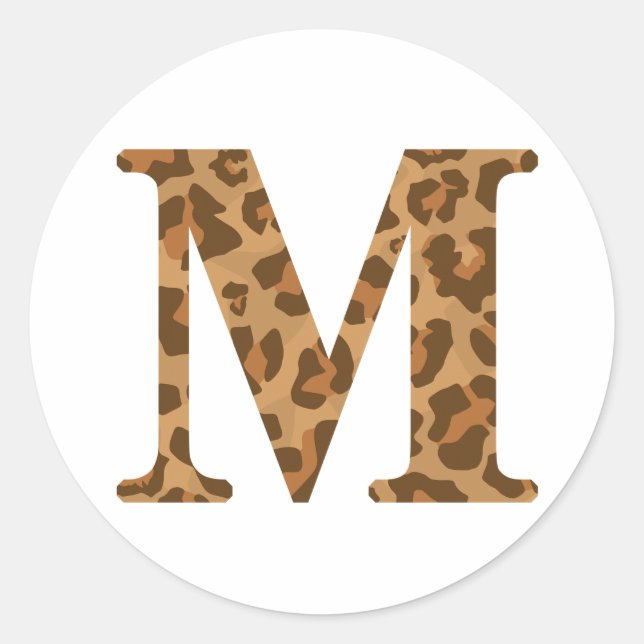 Letter M First Name Monogram Initial Leopard Print Classic Round Sticker (Front)