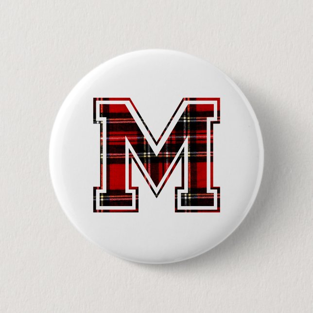 Letter M First Name Monogram Initial Tartan Print 2 Inch Round Button (Front)