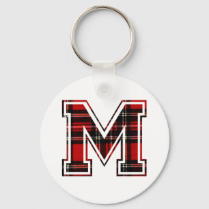 Letter M First Name Monogram Initial Tartan Print Keychain