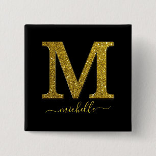 Letter M glitter 2 Inch Square Button