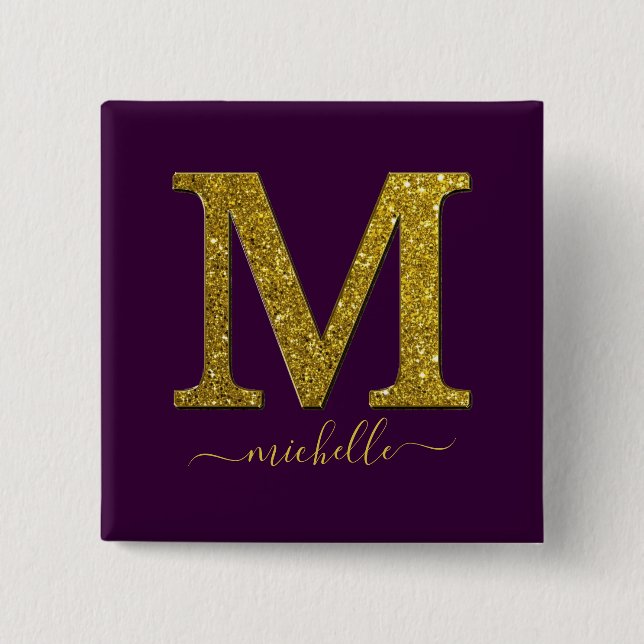 Letter M glitter 2 Inch Square Button (Front)