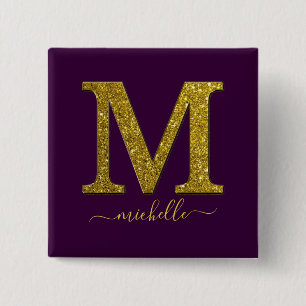 Letter M glitter 2 Inch Square Button