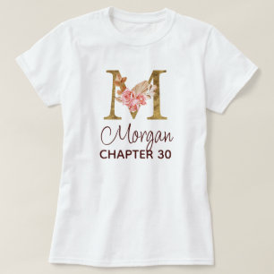 Letter M Gold Monogram Blush Pink Roses Birthday T-Shirt