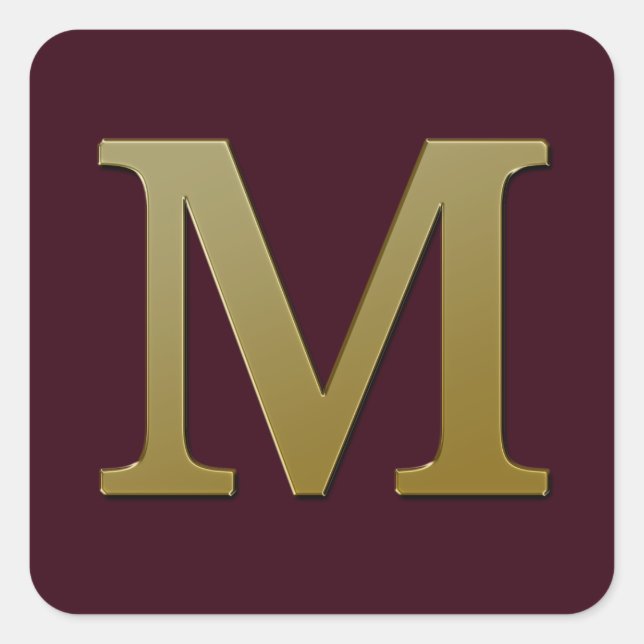 Letter M Gold Square Sticker (Front)