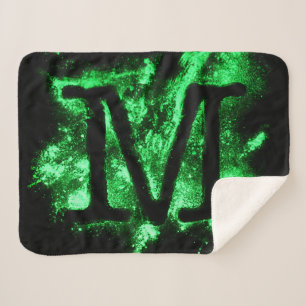 Letter M Green Capital Alphabet Sherpa Blanket