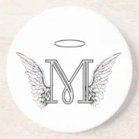 Letter M Initial Monogram with Angel Wings Halo Coaster Zazzle