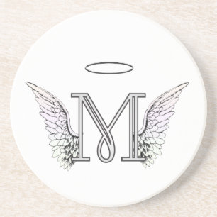 Letter M Initial Monogram with Angel Wings & Halo Coaster