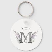 Letter M Initial Monogram with Angel Wings & Halo