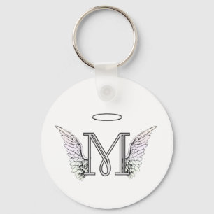 Letter M Initial Monogram with Angel Wings & Halo Keychain