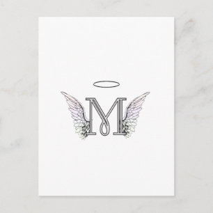 Letter M Initial Monogram with Angel Wings & Halo Postcard