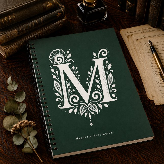 Letter M Linocut Botanical Monogram Notebook (Creator Uploaded)