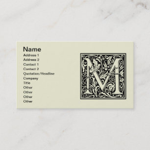 Letter M Medieval Monogram Art Nouveau Business Card