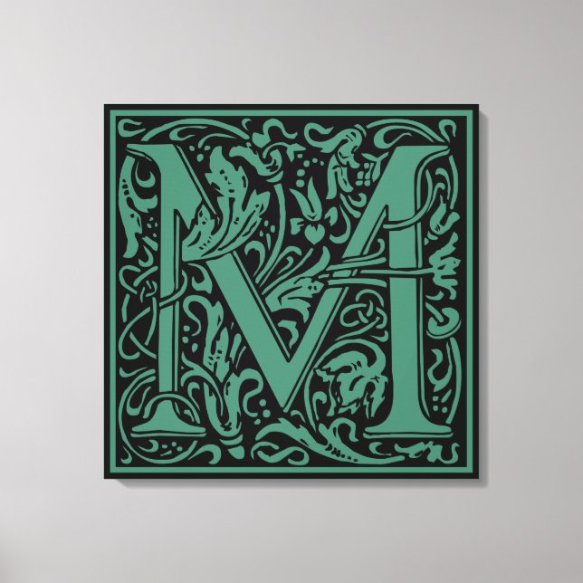 Letter M Medieval Monogram Art Nouveau Canvas Print (Front)