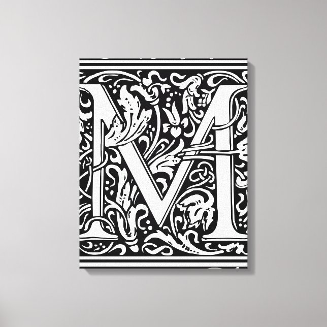 Letter M Medieval Monogram Art Nouveau Canvas Print (Front)
