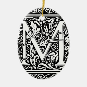 Letter M Medieval Monogram Art Nouveau Ceramic Ornament