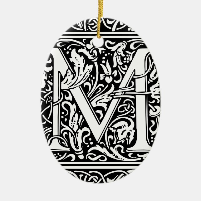 Letter M Medieval Monogram Art Nouveau Ceramic Ornament (Front)