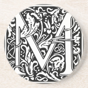 Letter M Medieval Monogram Art Nouveau Coaster