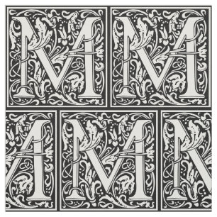 Letter M Medieval Monogram Art Nouveau Fabric