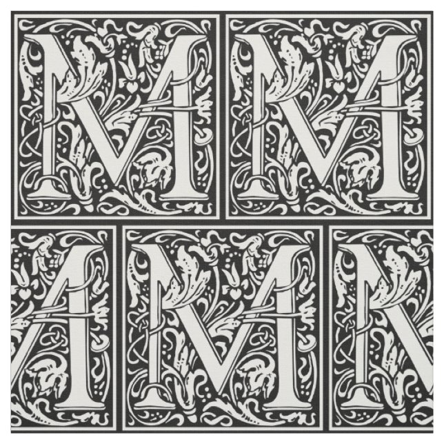 Letter M Medieval Monogram Art Nouveau Fabric (Swatch)