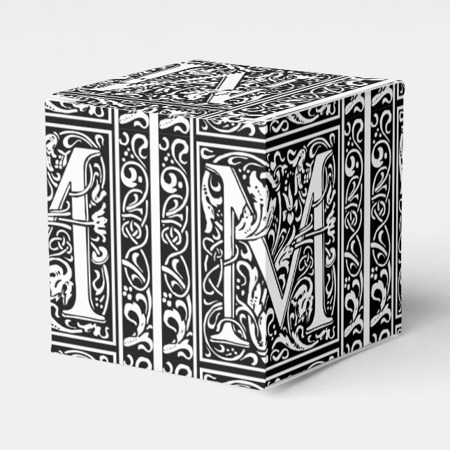 Letter M Medieval Monogram Art Nouveau Favor Box (Front Side)