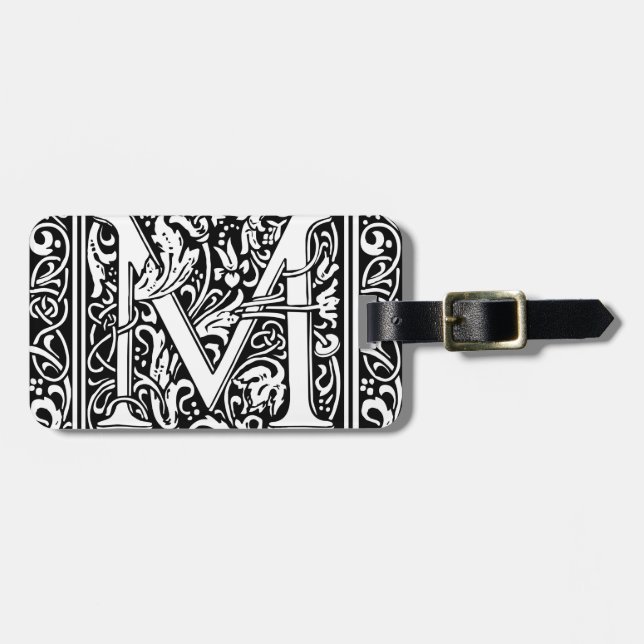 Letter M Medieval Monogram Art Nouveau Luggage Tag (Front Horizontal)