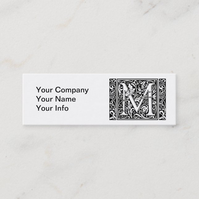 Letter M Medieval Monogram Art Nouveau Mini Business Card (Front)