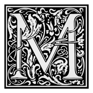 Letter M Medieval Monogram Art Nouveau Poster