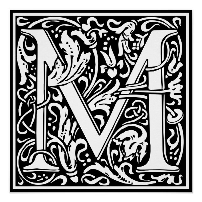 Letter M Medieval Monogram Art Nouveau Poster (Front)