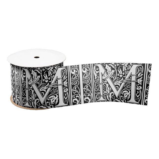 Letter M Medieval Monogram Art Nouveau Satin Ribbon (Spool)