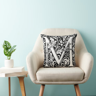 Letter M Medieval Monogram Art Nouveau Throw Pillow