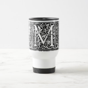 Letter M Medieval Monogram Art Nouveau Travel Mug