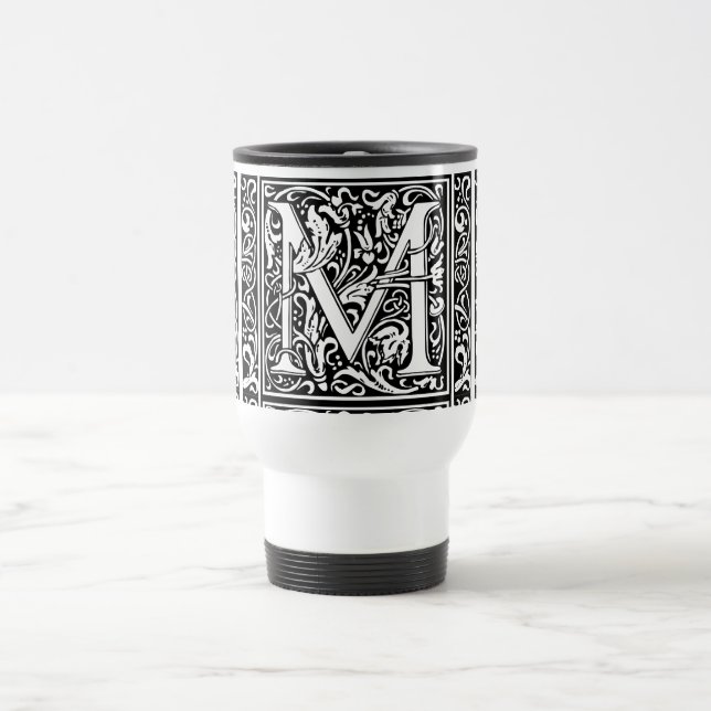 Letter M Medieval Monogram Art Nouveau Travel Mug (Center)