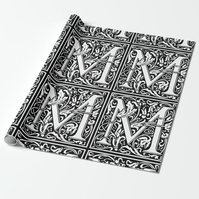 Letter M Medieval Monogram Art Nouveau Wrapping Paper (Unrolled)