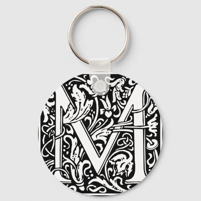 Letter M Medieval Monogram Vintage Initial Keychain (Front)