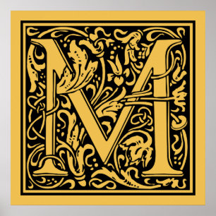 Letter M Medieval Monogram Vintage Initial Poster