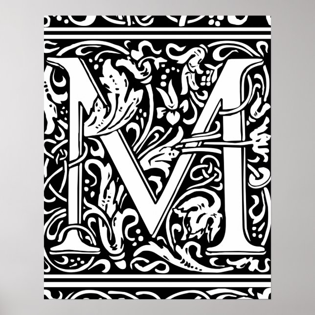 Letter M Medieval Monogram Vintage Initial Poster (Front)