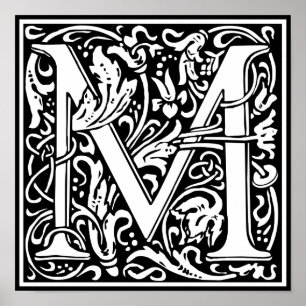 Letter M Medieval Monogram Vintage Initial Poster