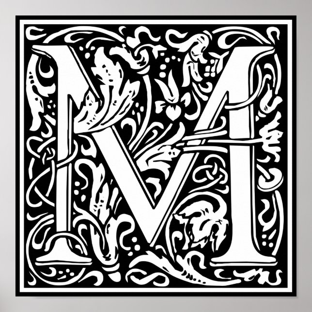 Letter M Medieval Monogram Vintage Initial Poster (Front)