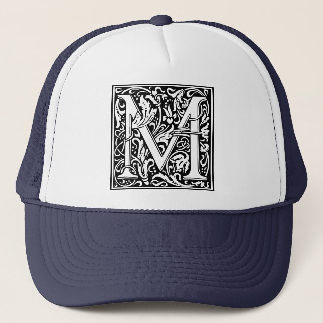 Letter M Medieval Monogram Vintage Initial Trucker Hat (Front)