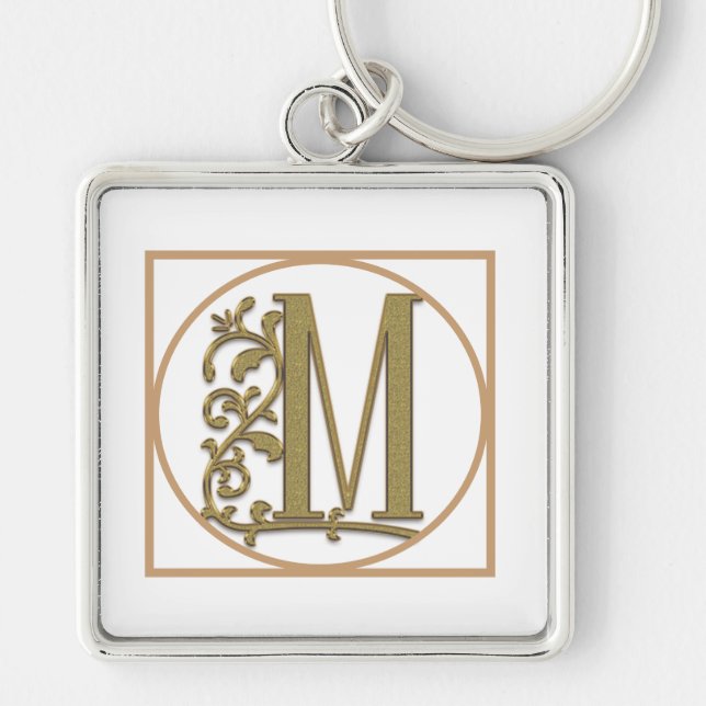 LETTER M MONOGRAM Beautiful Wedding New Home Gift Keychain (Front)