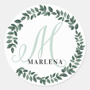 Letter M Monogram Custom Name Minimalist Botanical Classic Round Sticker