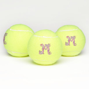 Letter M monogram girls personalized doodle art Tennis Balls