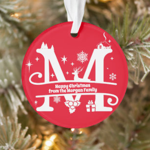 Letter M Monogram Initial Family Name Greeting Ornament
