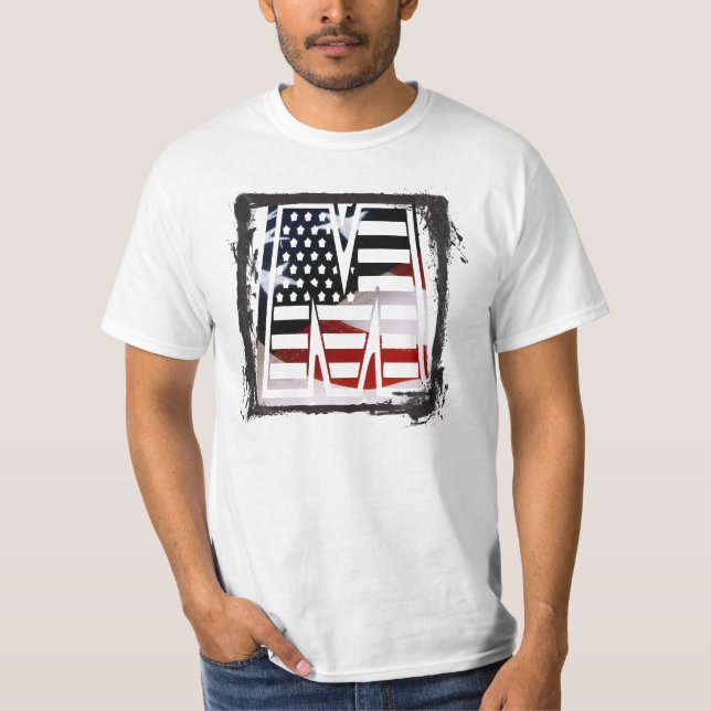 Letter M Monogram Initial Patriotic USA Flag T-Shirt (Front)
