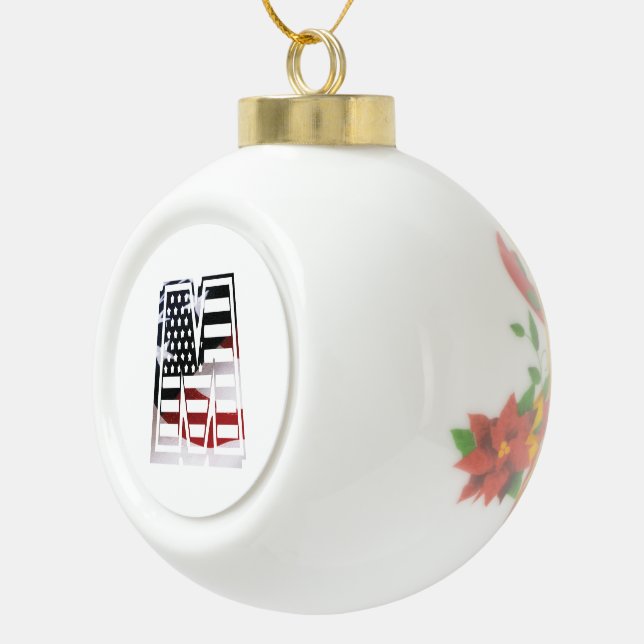 Letter M Monogram Initial USA Ceramic Ball Christmas Ornament (Right)